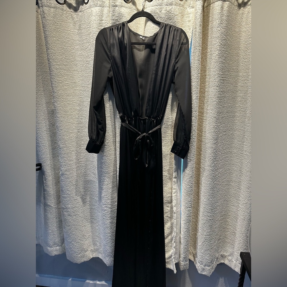 Bndl 4 for $10!!! L MISS NWOT Black Thigh Slit Maxi Dress Robe/Lingerie - Picture 2 of 5
